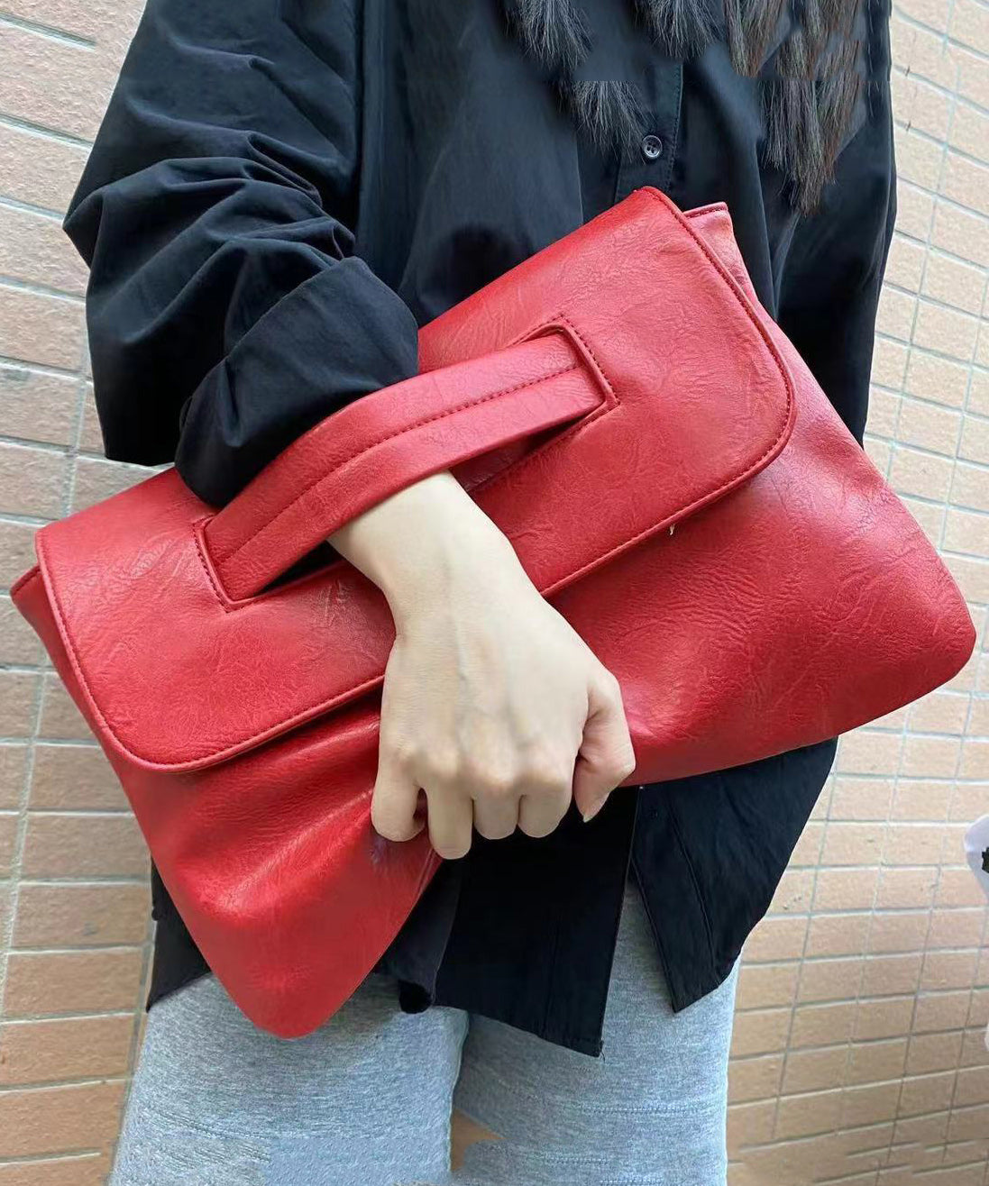 2024 New Red Patchwork Faux Leather Tote Handbag UU1067 Bag-BGS240527