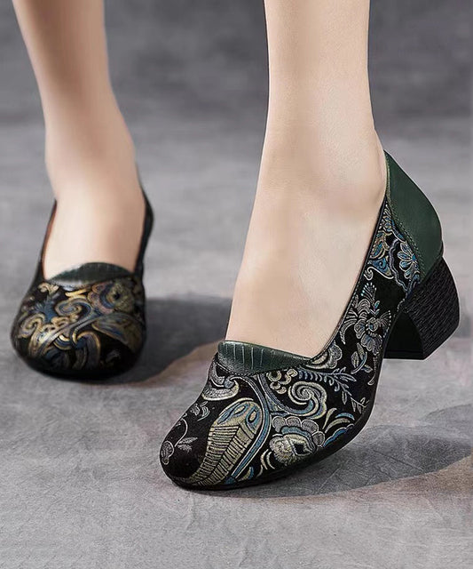 2024 New Retro Green Embossed Chunky Heels CZ1003 Ada Fashion