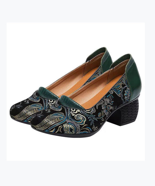 2024 New Retro Green Embossed Chunky Heels CZ1003 Ada Fashion