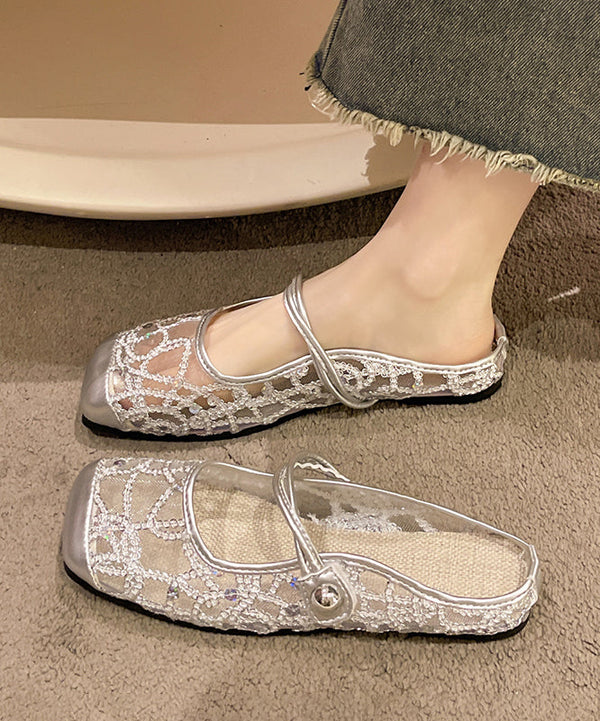 2024 New Stylish Silver Tulle Zircon Flats Slide Sandals AP1037 shoe-LT240905