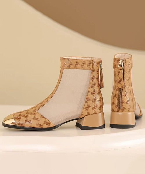 2024 New Summer Coffee Tulle Splicing Chunky Heel Sandals Boots OI050 shoe-XZ240801