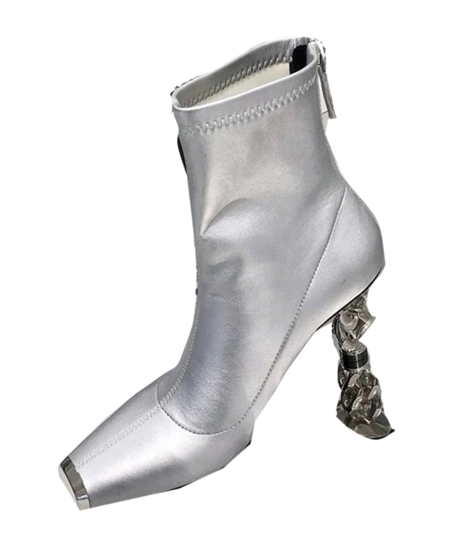 2024 New Versatile Silver Zipper Metal Heterotypic High Heel Boots OI067 shoe-XZ240801