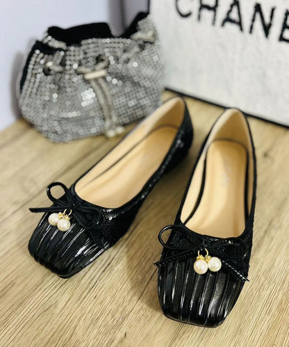 2024 Pearl Bow Wrinkled Square Head Flats Shoes CZ1039 Ada Fashion