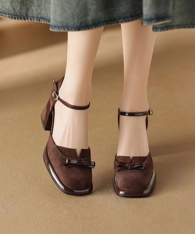 2024 Splicing Buckle Strap Chunky Heel Sandals Brown Suede DD1047 Shoe-LX240605