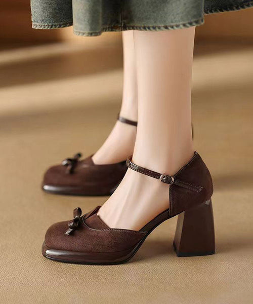 2024 Splicing Buckle Strap Chunky Heel Sandals Brown Suede DD1047 Shoe-LX240605
