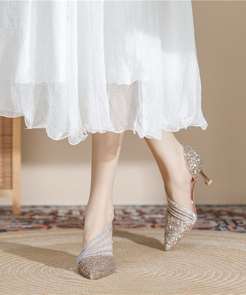 2025 Splicing Stiletto High Heels Champagne Sequins RX029 ABC