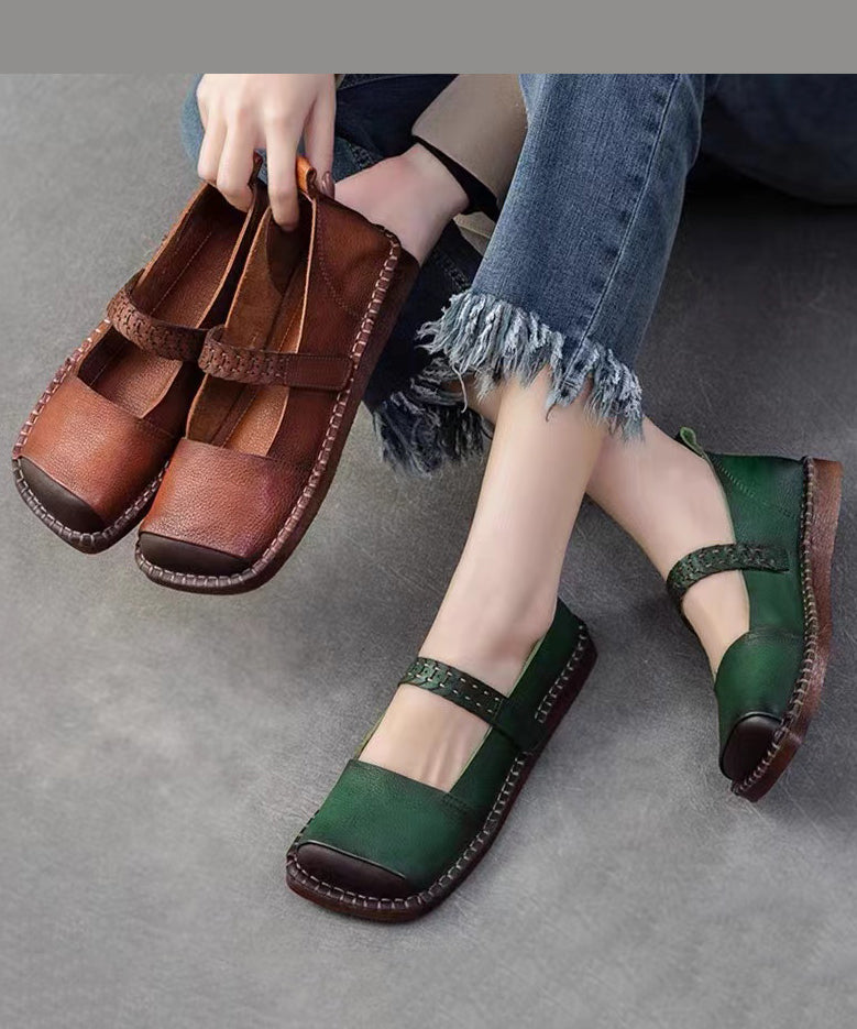 2024 Spring New Retro Cowhide Flat Shoes Buckle Strap CZ1001 Ada Fashion