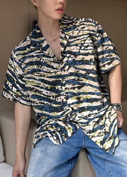 2024 Summer Loose Cuban Collar Printed Leopard Short Sleeved Mens Shirt HG024 Men-Silk-MENSTP240725