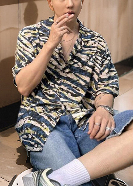 2024 Summer Loose Cuban Collar Printed Leopard Short Sleeved Mens Shirt HG024 Men-Silk-MENSTP240725