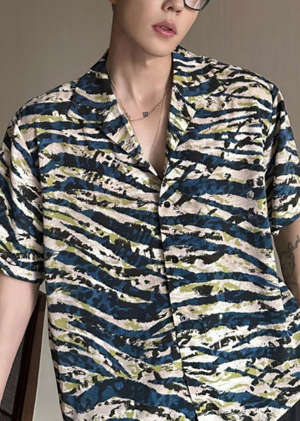 2024 Summer Loose Cuban Collar Printed Leopard Short Sleeved Mens Shirt HG024 Men-Silk-MENSTP240725