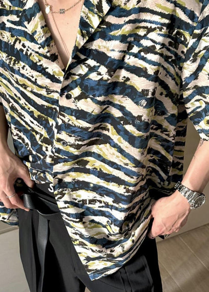 2024 Summer Loose Cuban Collar Printed Leopard Short Sleeved Mens Shirt HG024 Men-Silk-MENSTP240725