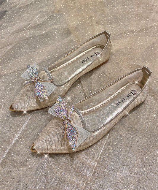 2024 Summer New Champagne Bow Zircon Pointed Flat Shoes XC1050 Ada Fashion