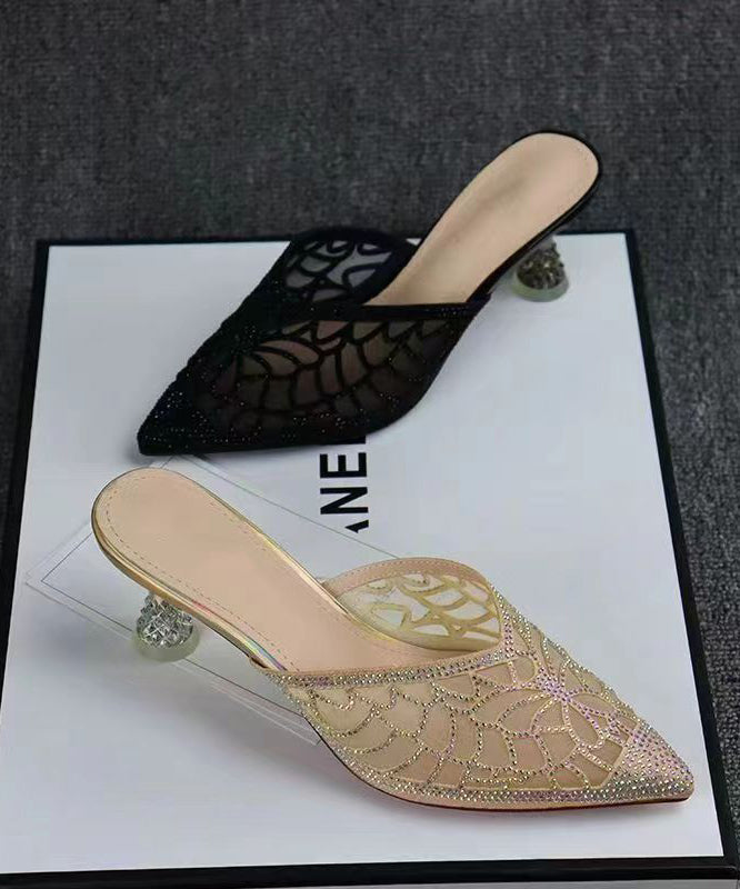 2024 Summer New Gold Hollow Out Zircon Pointed Toe Slide Sandals CZ1050 Ada Fashion