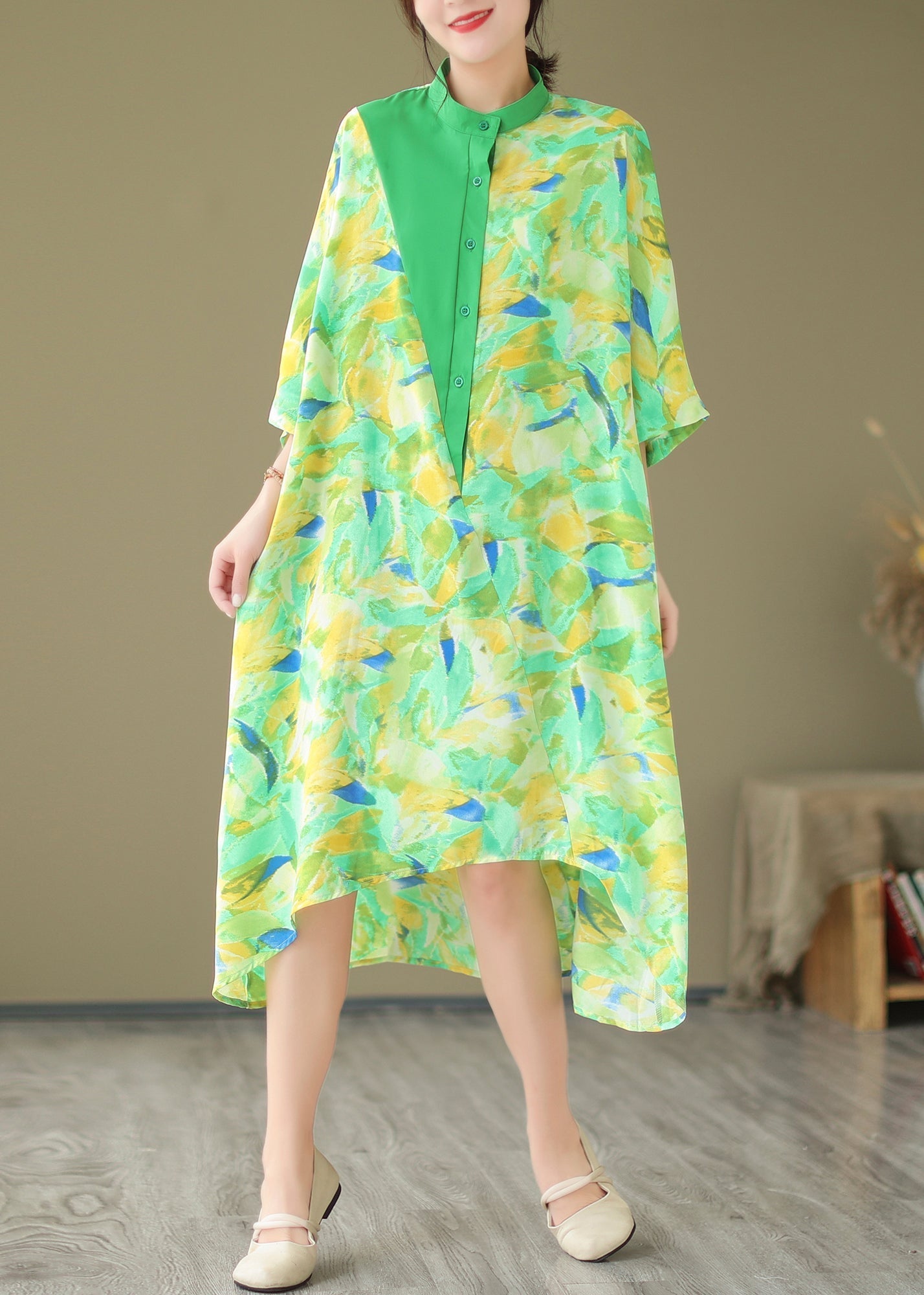 2024 Summer New Green Spliced Tie Dyed Shirt Dress AP044 GK-SDL240718