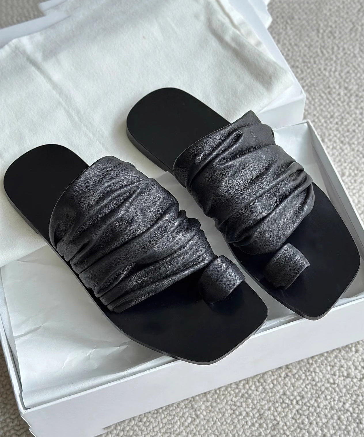 2024 Summer New White Toe Flat Wrinkled Slippers JJ023 Shoe-LT240609