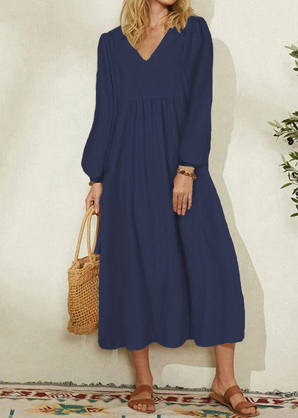 2024 Women's Orange Cotton Linen Loose Balloon Sleeve Dress VB1032 Ada Fashion