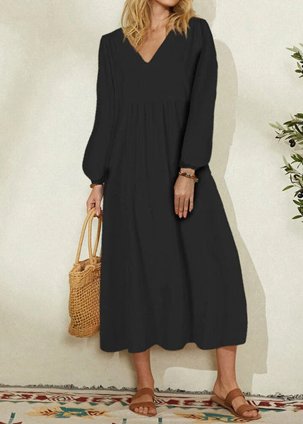 2024 Women's Orange Cotton Linen Loose Balloon Sleeve Dress VB1032 Ada Fashion