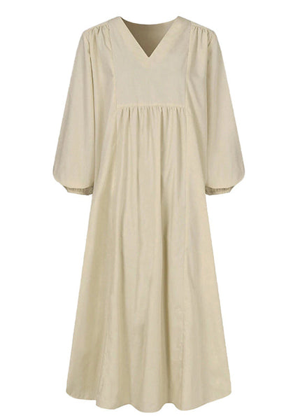 2024 Women's Orange Cotton Linen Loose Balloon Sleeve Dress VB1032 Ada Fashion