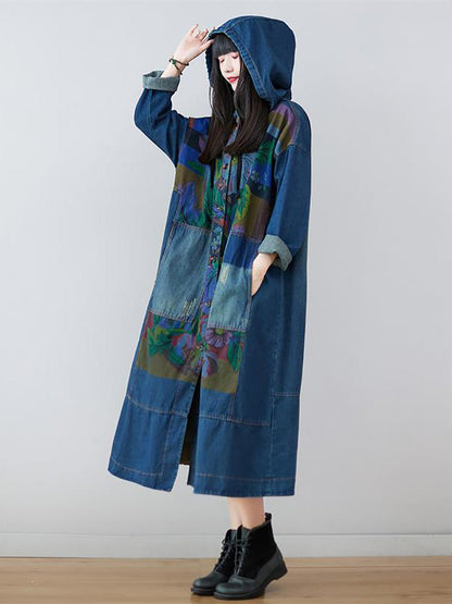 Women Spring Flower Print Loose Long Denim Dress AS1038 YTLSFZ