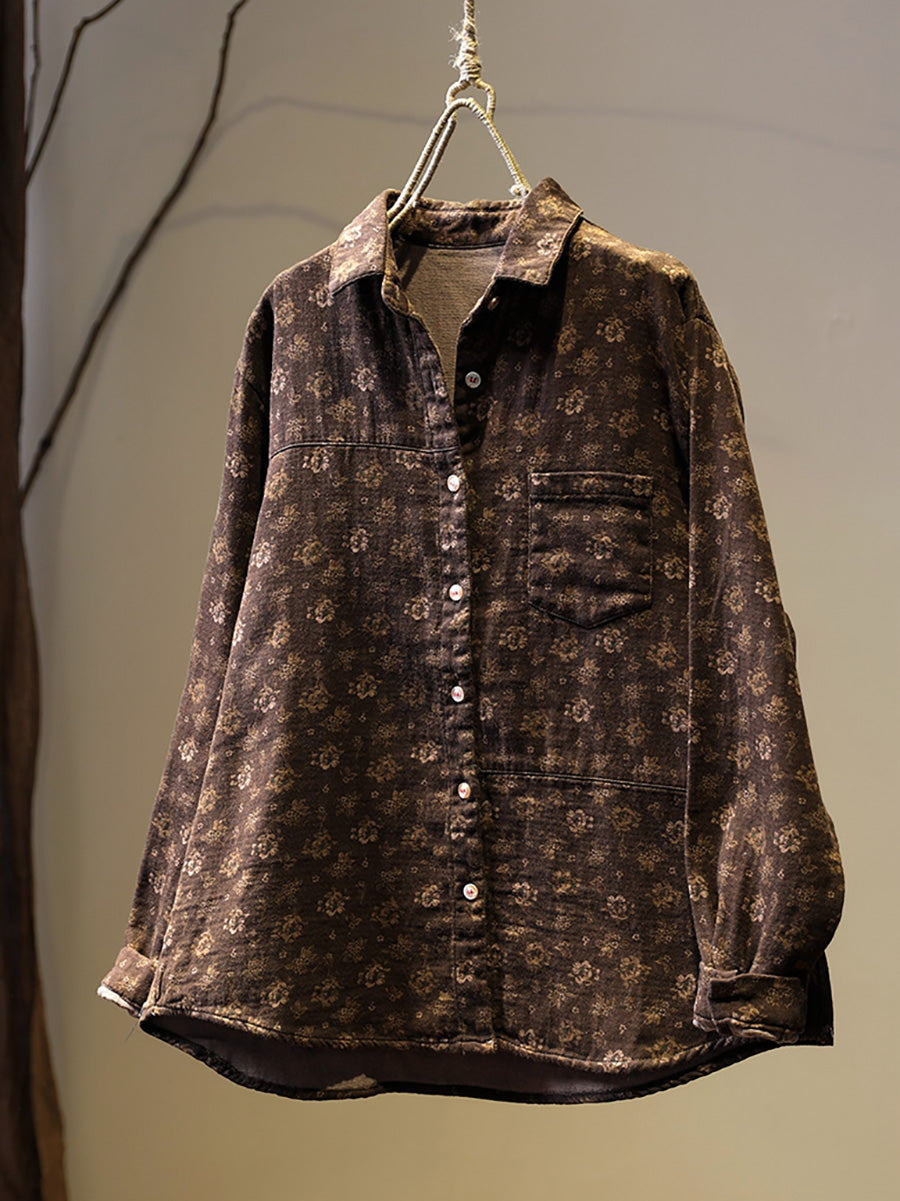 Plus Size Women Vintage Floral Cotton Spring Cotton Shirt AK1002 Genistyle Shop