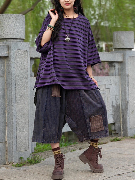 Casual Shirt Stripe Summer Cotton Plus Size Women FashionChic