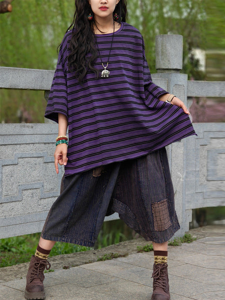 Casual Shirt Stripe Summer Cotton Plus Size Women FashionChic