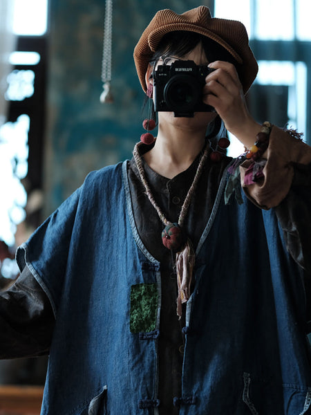 Women Vintage Summer Spliced Thin Button-Up Vest CC024 BUYKUD