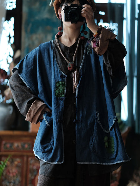 Women Vintage Summer Spliced Thin Button-Up Vest CC024 BUYKUD