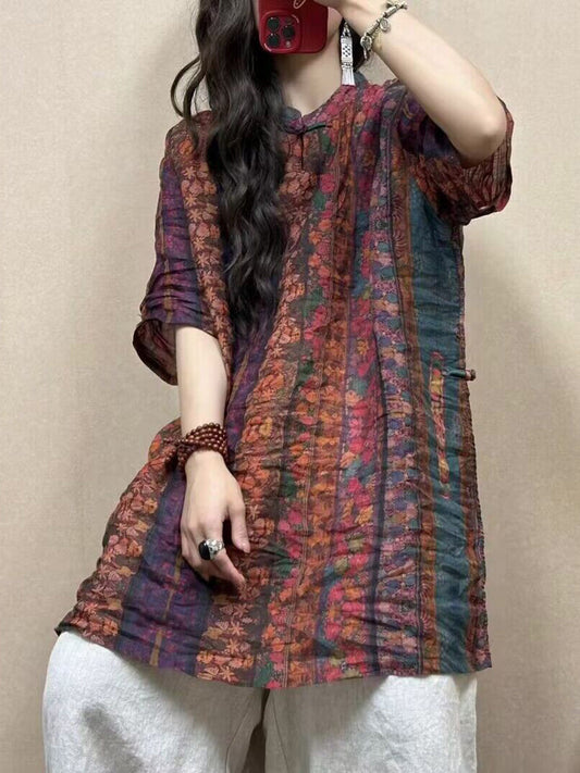 Women Ethnic Floral Summer Ramie Shirt CO1001 Ada Fashion