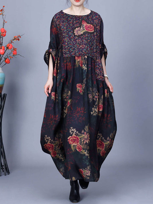 Women Vintage Floral Spliced Spring Loose Dress CO1011 Ada Fashion