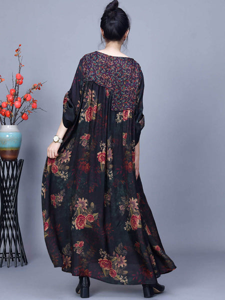 Women Vintage Floral Spliced Spring Loose Dress CO1011 Ada Fashion