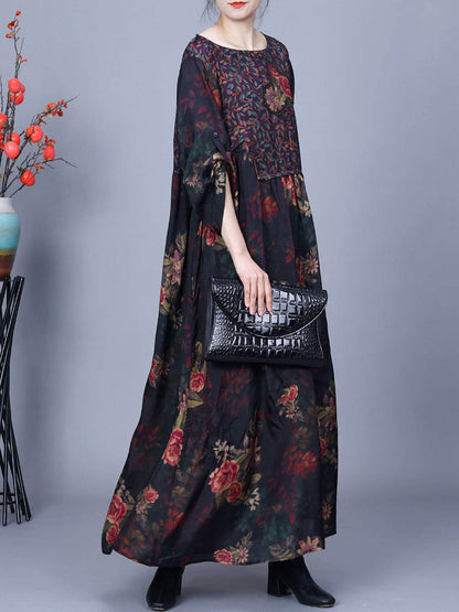 Women Vintage Floral Spliced Spring Loose Dress CO1011 Ada Fashion