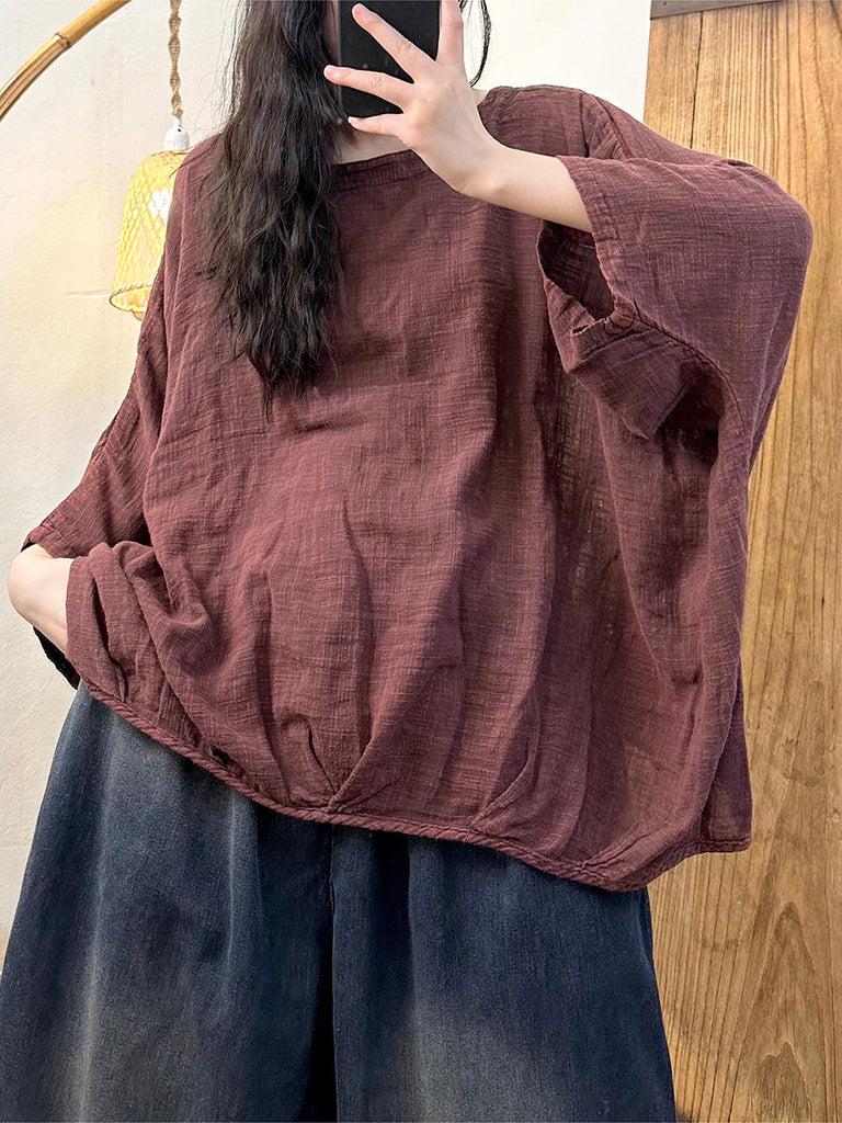 Women Casual Spring Solid Linen Batwing Sleeve Shirt CO1028 Ada Fashion