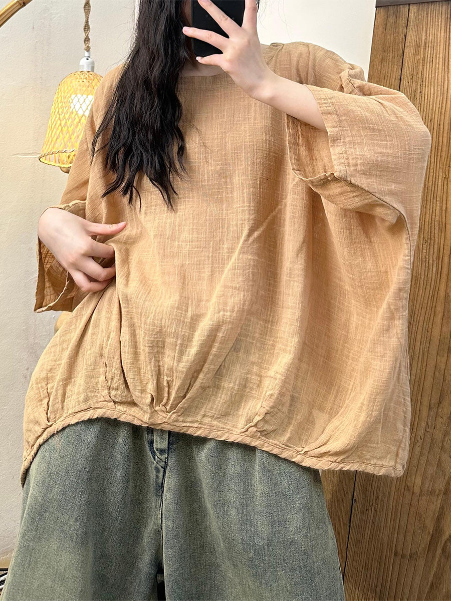 Women Casual Spring Solid Linen Batwing Sleeve Shirt CO1028 Ada Fashion