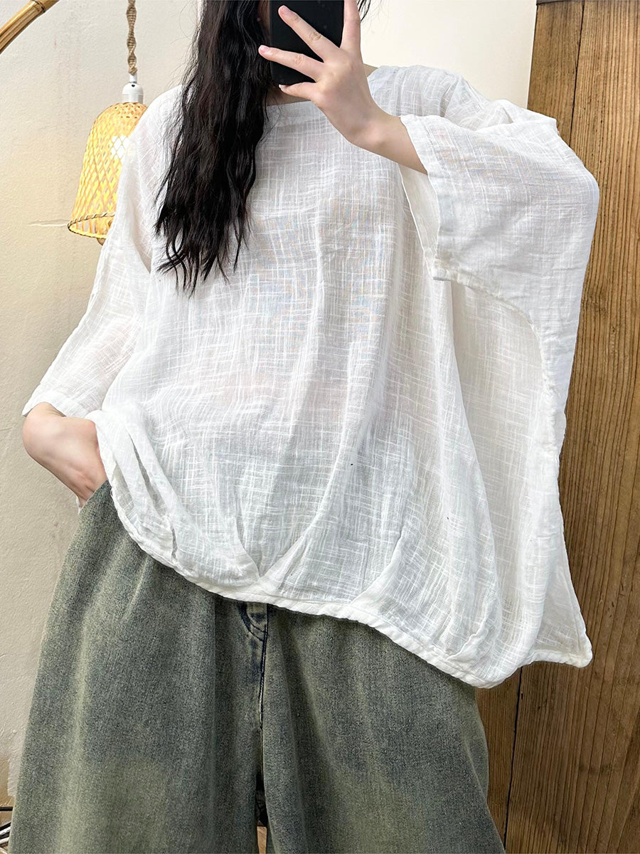 Women Casual Spring Solid Linen Batwing Sleeve Shirt CO1028 Ada Fashion