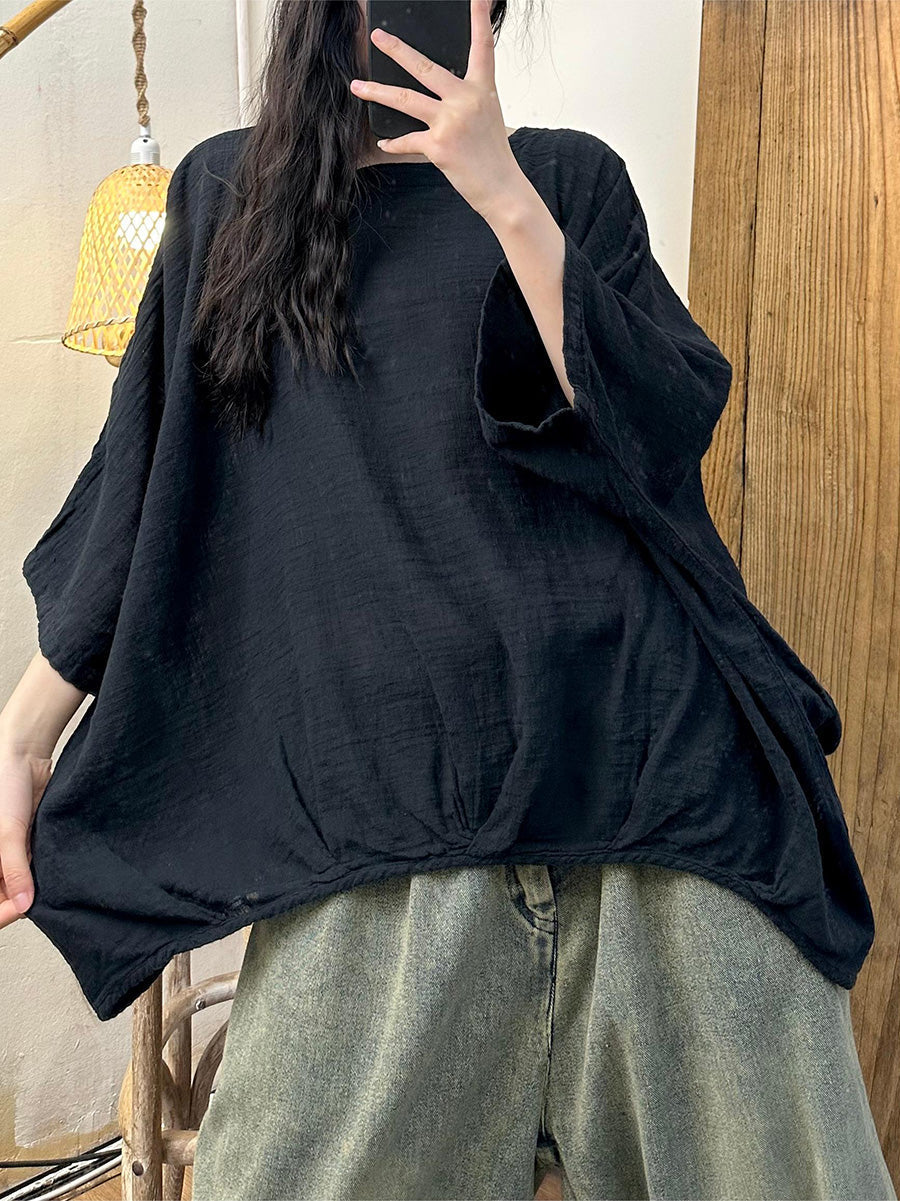 Women Casual Spring Solid Linen Batwing Sleeve Shirt CO1028 Ada Fashion