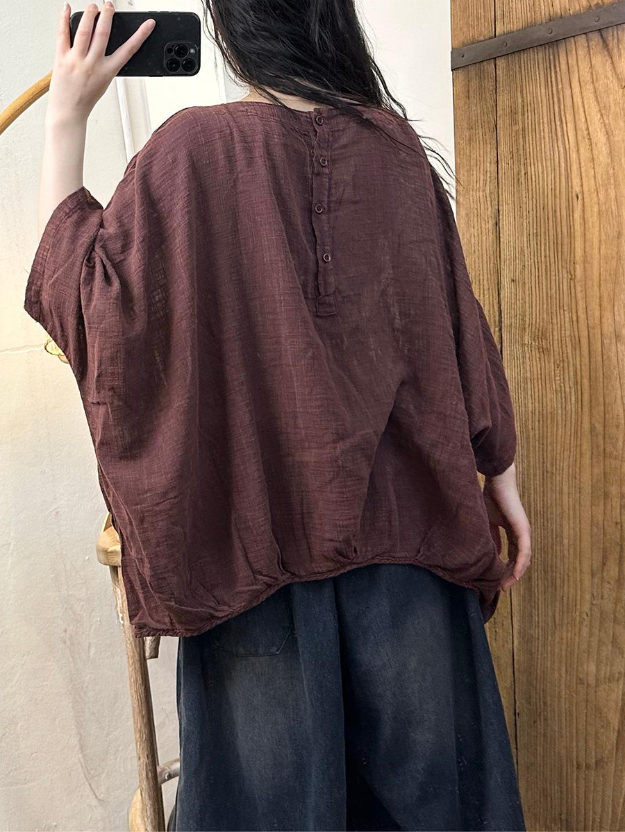 Women Casual Spring Solid Linen Batwing Sleeve Shirt CO1028 Ada Fashion