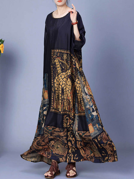 Women Spring Spliced Vintage Maxi Dress CO1026 Ada Fashion