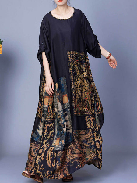 Women Spring Spliced Vintage Maxi Dress CO1026 Ada Fashion