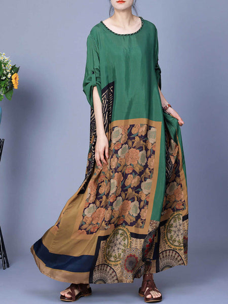 Women Spring Spliced Vintage Maxi Dress CO1026 Ada Fashion