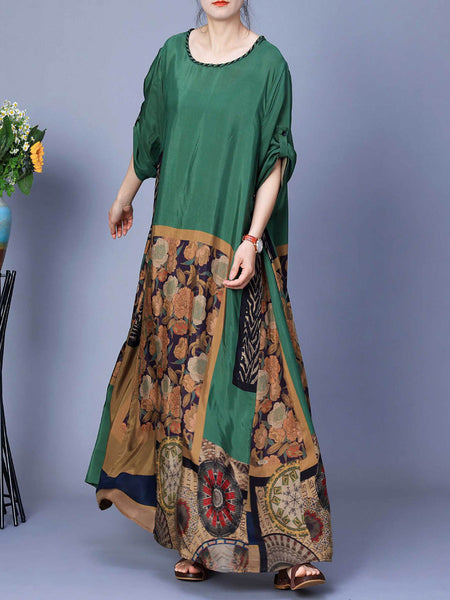 Women Spring Spliced Vintage Maxi Dress CO1026 Ada Fashion