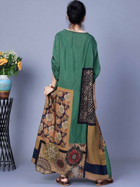 Women Spring Spliced Vintage Maxi Dress CO1026 Ada Fashion