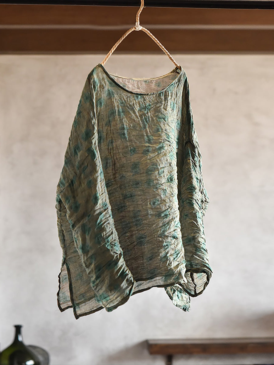 Women Spring Artsy Tie-dye Ramie Blouse CO1034 Ada Fashion