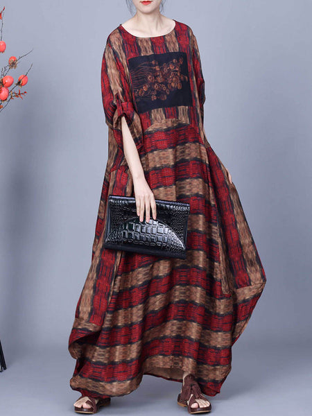 Women Artsy Stripe Irregular Spliced Maxi Dress CO1035 Ada Fashion