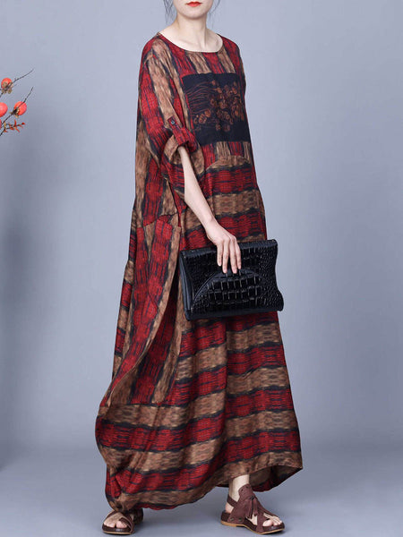 Women Artsy Stripe Irregular Spliced Maxi Dress CO1035 Ada Fashion