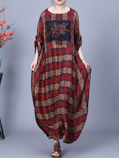 Women Artsy Stripe Irregular Spliced Maxi Dress CO1035 Ada Fashion