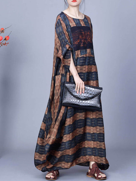 Women Artsy Stripe Irregular Spliced Maxi Dress CO1035 Ada Fashion