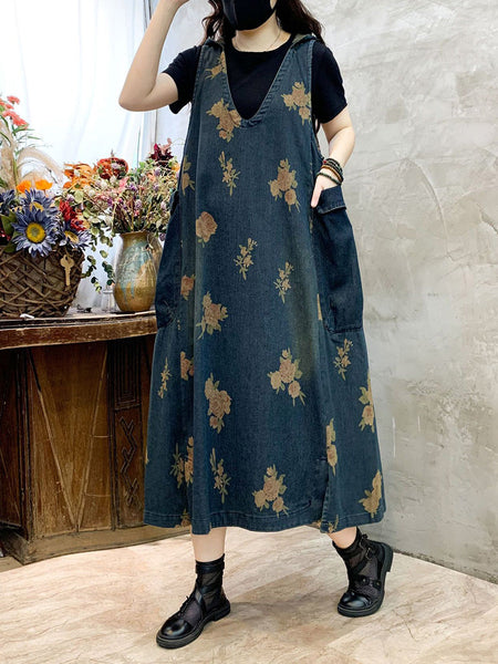 Women Summer Casual Flower Vest Denim Dress CO1048 Ada Fashion