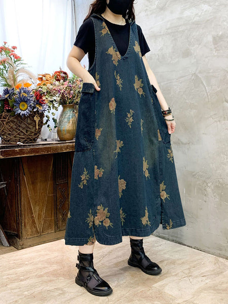 Women Summer Casual Flower Vest Denim Dress CO1048 Ada Fashion