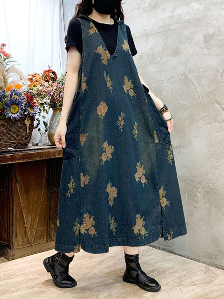 Women Summer Casual Flower Vest Denim Dress CO1048 Ada Fashion